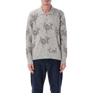 CORRIDOR Men's Intarsia Knit Polo Sweater Men GREY Sweaters & Cardigans